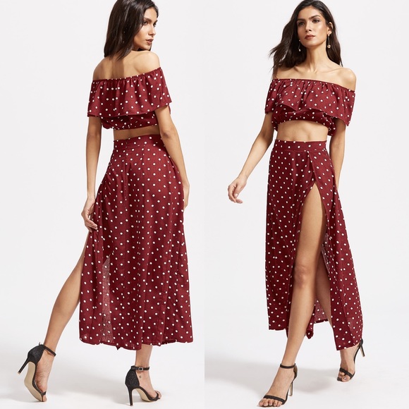 Crop top maxi skirt set red polka dot - Picture 6 of 6